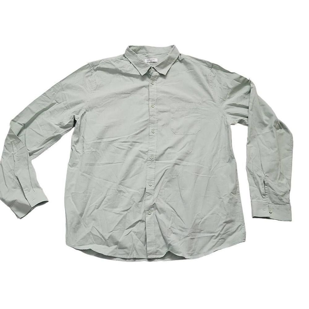 Jekaoyi Men's Size XXL Green Cotton Linen Blend Button Down Dress Shirt